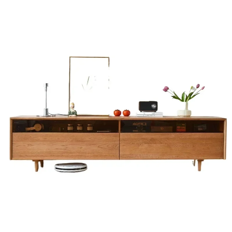 

Modern simple TV small apartment furniture Nordic solid cherry wood minimalist coffee table combination living floor cabinet