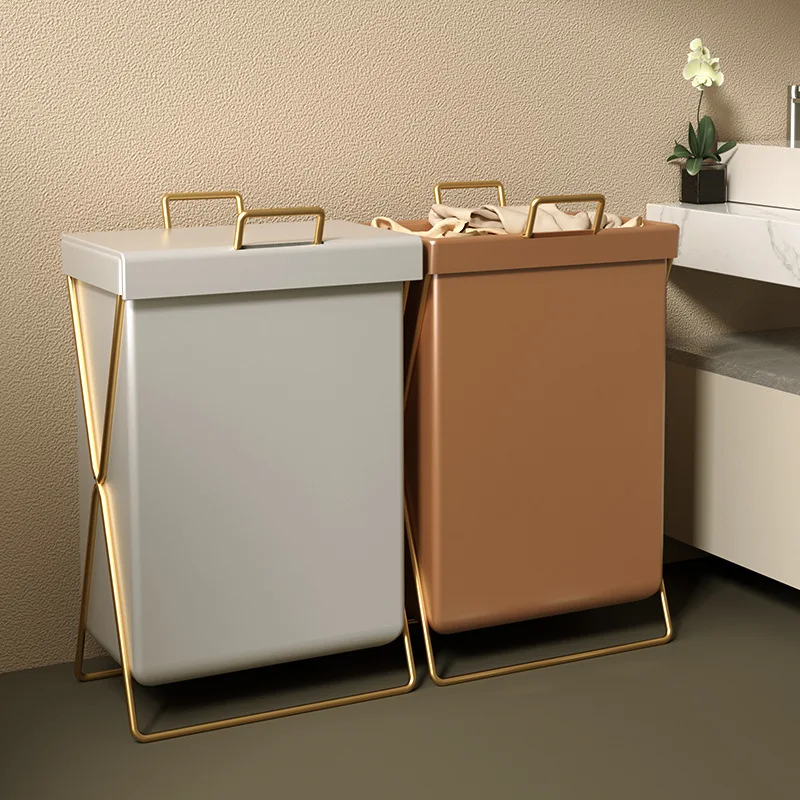 

Classic Luxury PU Laundry Basket, Home Bathroom Yoga Mat Storage Bin, Nordic Covered Waterproof Laundry Basket, Foldable