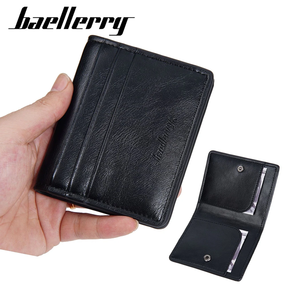 محفظة Baellerry Vintage Snap للرجال، حامل بطاقات ثنائي الطي من جلد البولي يوريثان رفيع للغاية - تصميم مشبك نقود بجيب أمامي نحيف