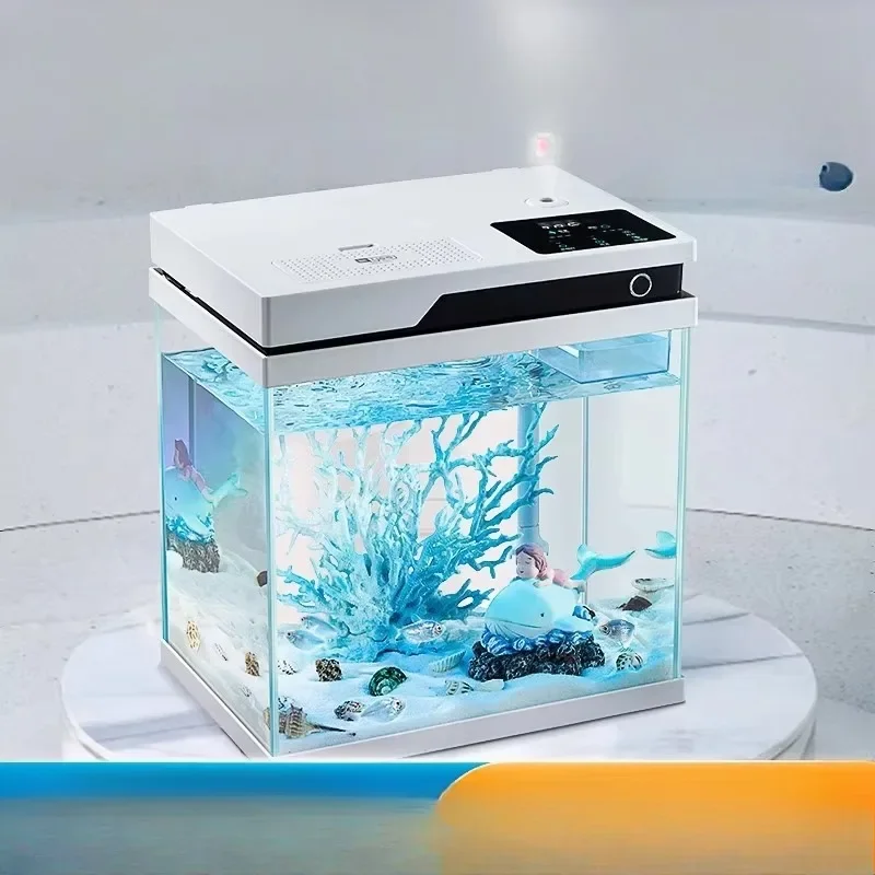 New wn Automatic Feeding Fish Tank Smart Self Cleaning Glass Small Desktop Aquarium Fish Tank With Lamp