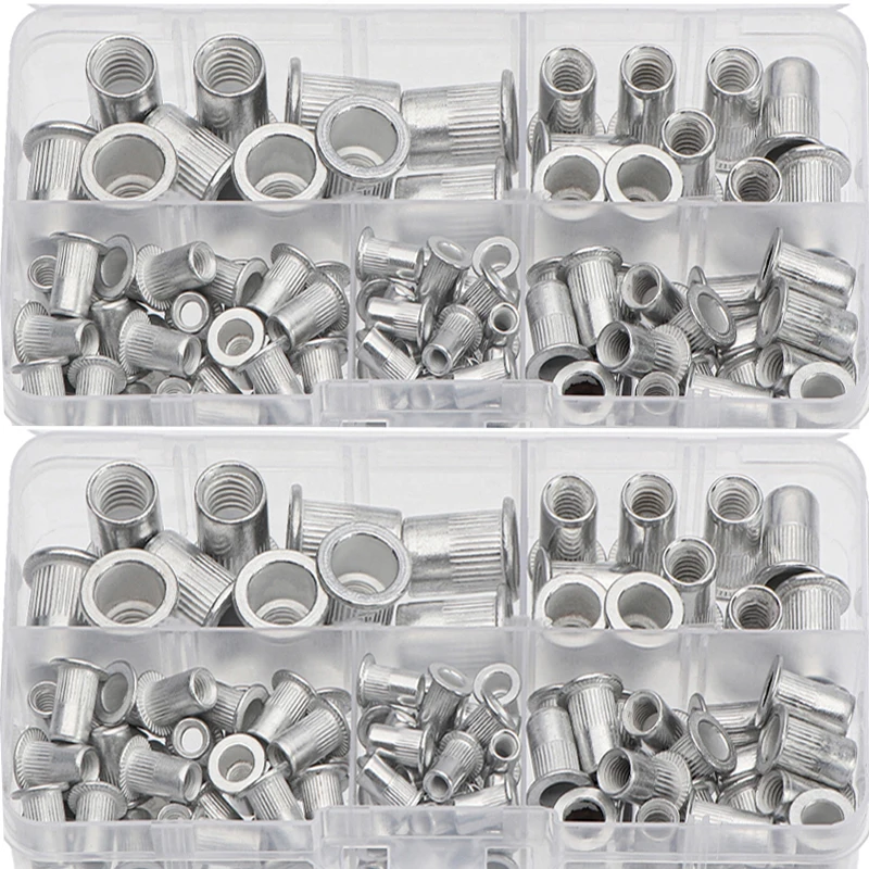 

100Pcs Aluminum Flat Head Rivet Nuts Set M3 M4 M5 M6 M8 Rivet Nuts Insert Rivets Mix Size Premium Automatic Rivet Tool Set