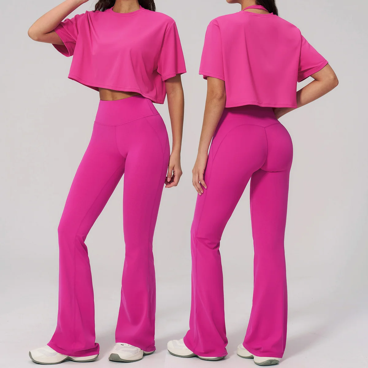 2 Pieces Yoga Set Gym Clothes Sportswear Yoga Suits Women Fitness Sports Short Sleeve Crop Top Tracksuits Gym Flared Leggings