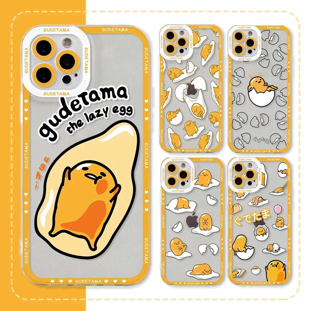 Lazy Egg Gudetama Phone Case for iPhone 16 15 14 Plus 13 12 Mini 11 Pro Max X Xs XR 7 8 Border Print Transparent Soft Cover