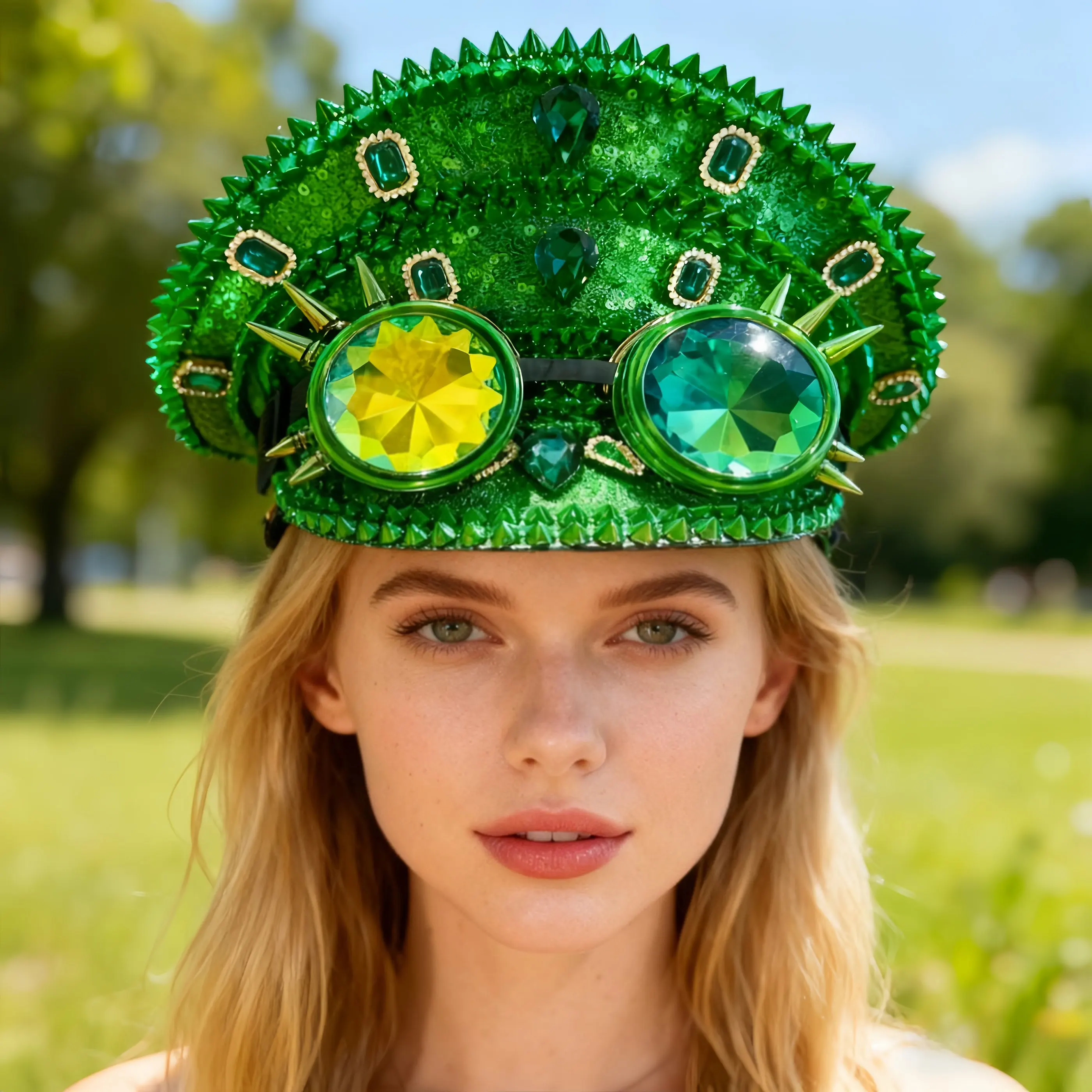 HongLuan Cappello da Capitano Steampunk Verde con Strass con Occhiali per Burning Man Festival Donna, Accessori Militari e Berretto da Uomo