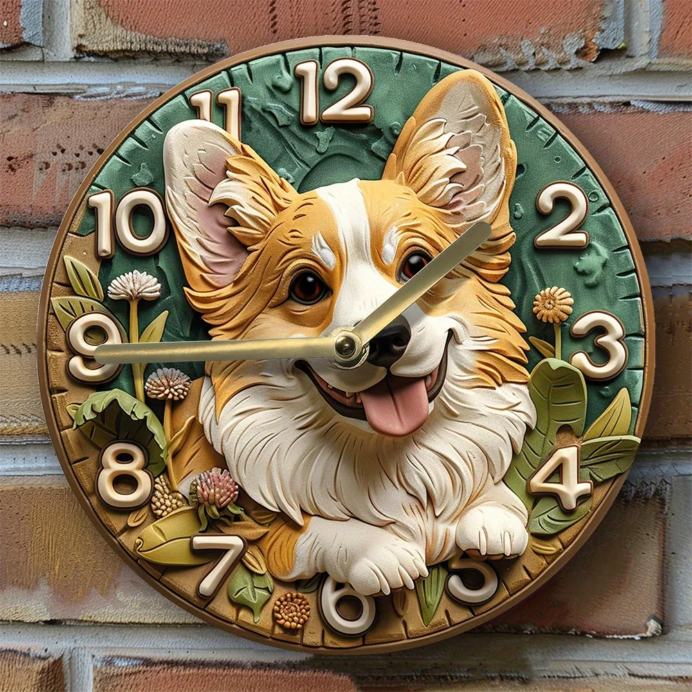 Pembroke Welsh Corgi Aluminum Wall Clock - Diy, Spring-Themed Bedroom Decor, Perfect Gift For Men And Kids