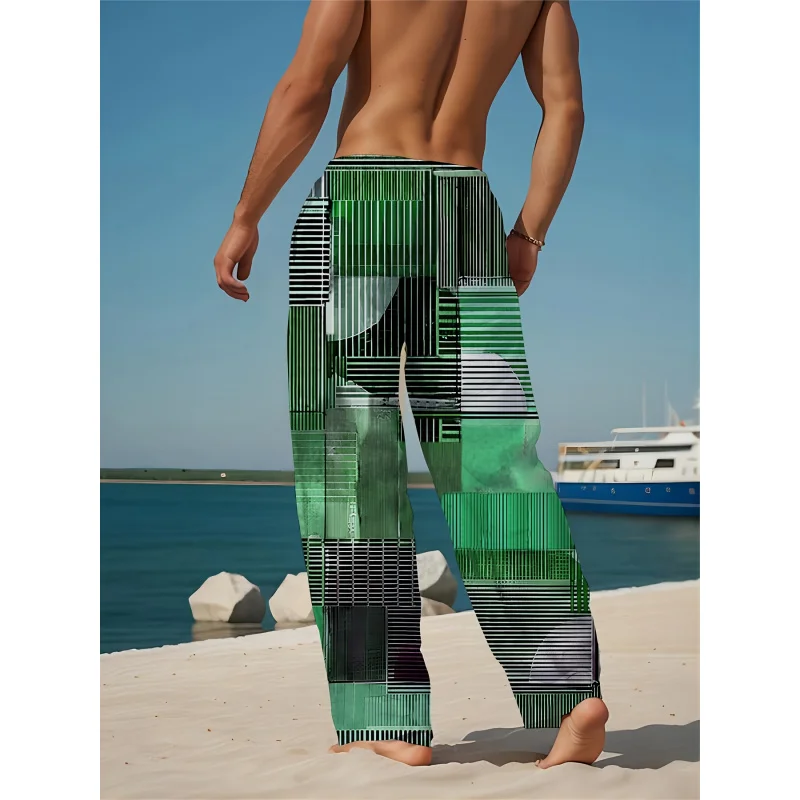 Men's Color Block Casual Pants - Lightweight Quick-Dry Summer Trousers With Drawstring Waist For Beach Outdoor Travel