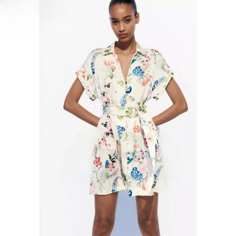 Primavera 2024 Nuovo Arrivo delle Donne Stampa Floreale Raso di Seta Sensazione Dr H Versione ort Sve V Ne Pendolarismo Sle Pezzo Singolo