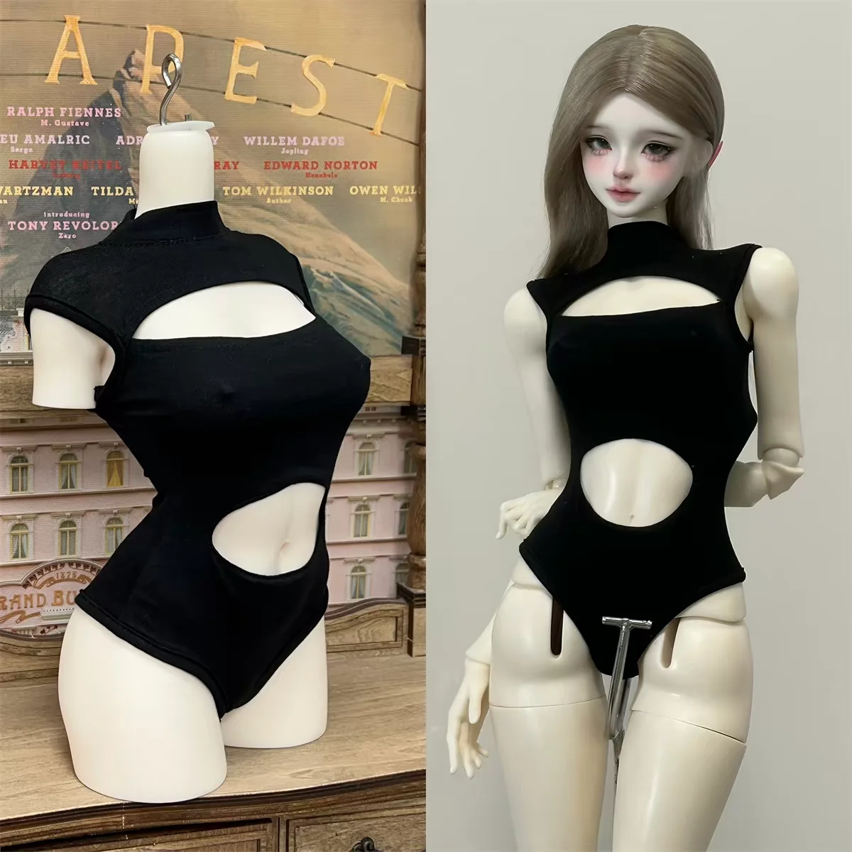 

Одежда для кукол BJD, подходящая для размера 1/314, новый женский комбинезон с ажурным узором и свободным черным топом.