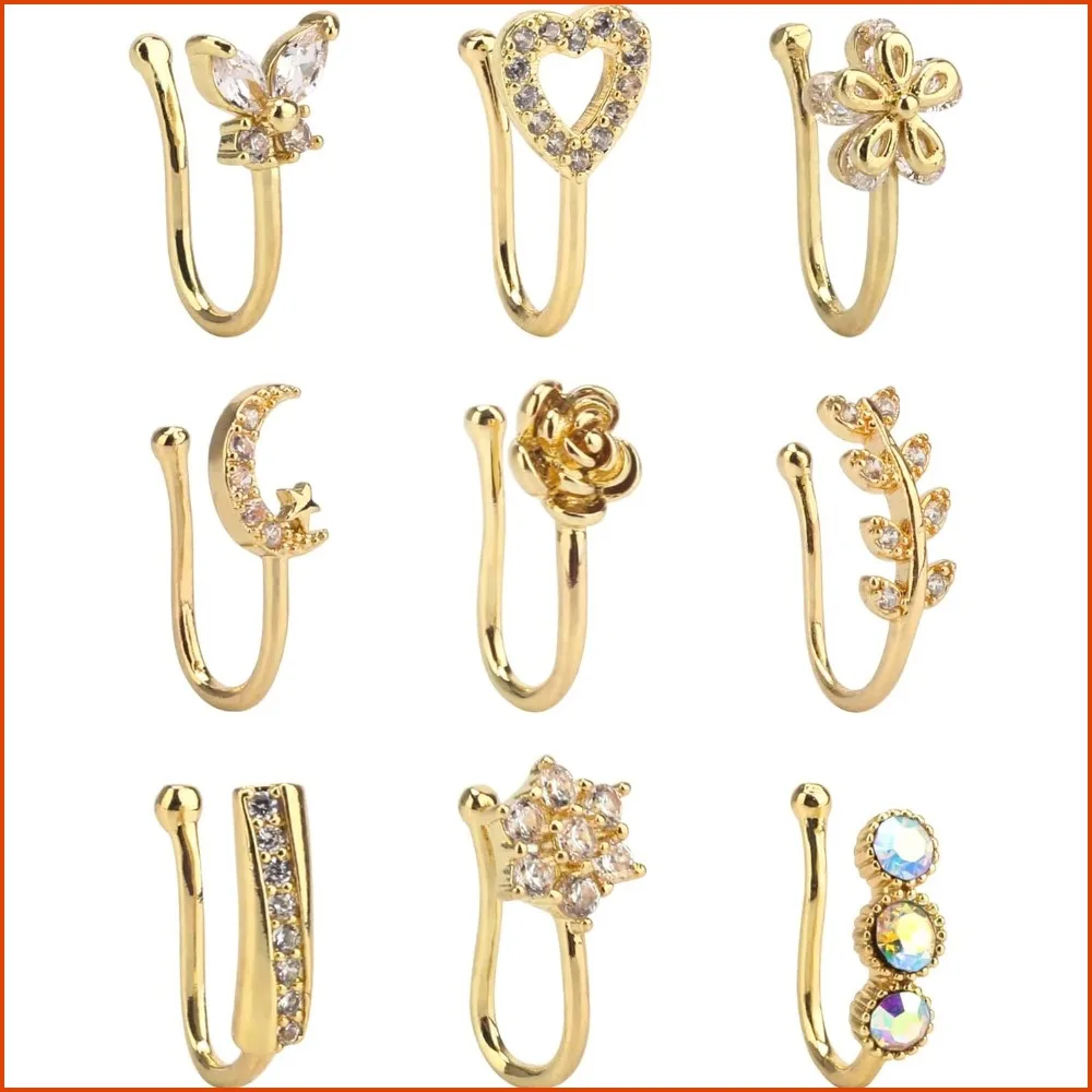 Clip On Nose Hoop CZ African Nose Cuff Gold/Silver/Rose Gold Faux Septum Ring Non Pierced Jewelry for Women