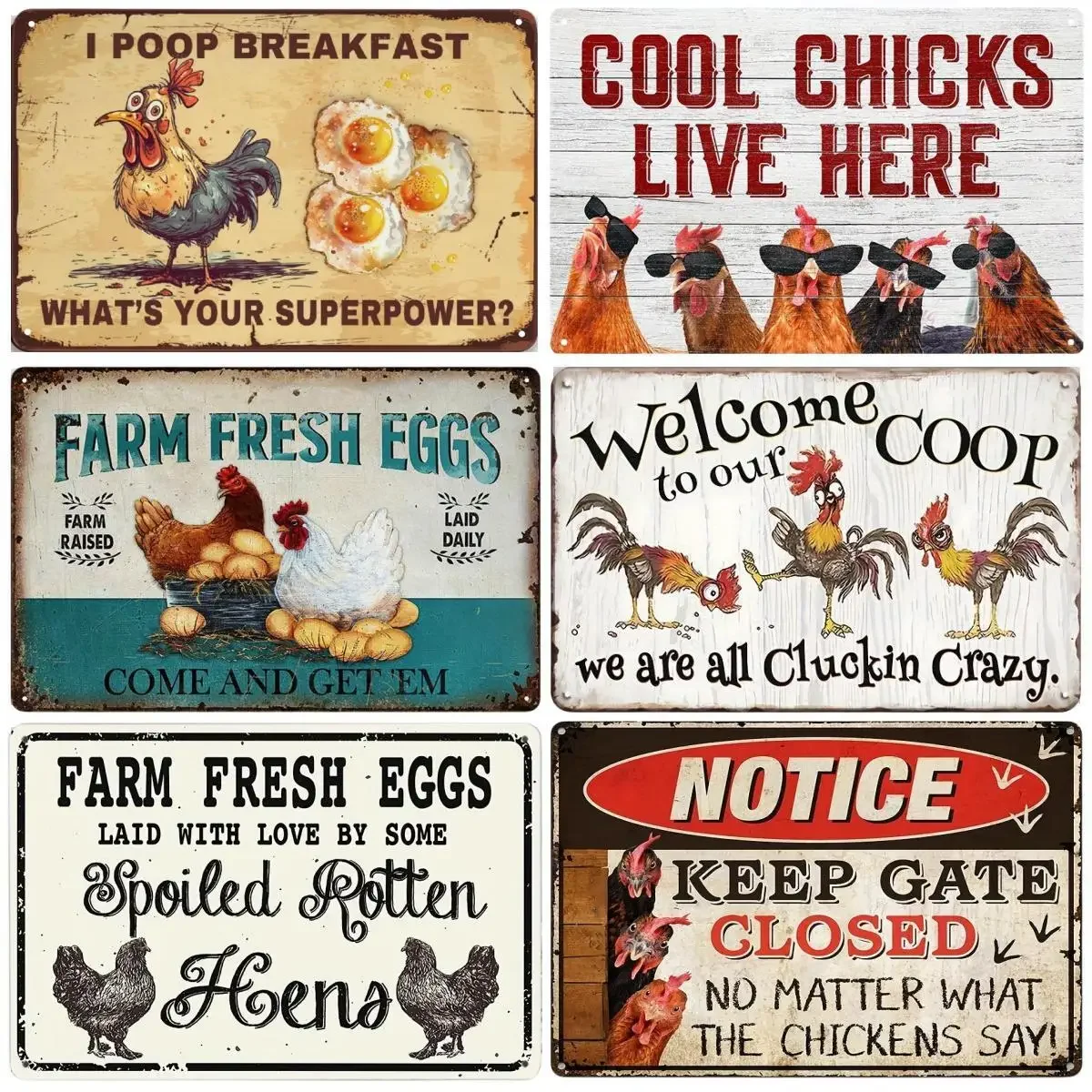 Crazy Chicken Coop Sign Retro Metal Welcome placca Funny Farmhouse perfetto per Henhouse o Kitchen Ideal Farm Gift Wall Decor