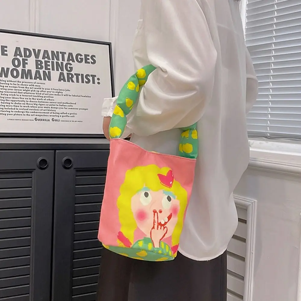 Borsa a secchiello in tela con stampa in stile coreano borsa per mummia portatile borsa a mano in tela Graffiti borsa a tracolla per borsa da pranzo all'aperto