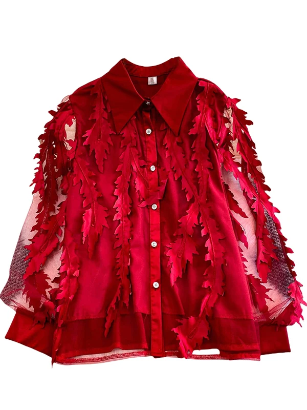 Ele diamant embelli ample femmes irt doux Sle Long Sve col rabat Design haut en filet pour l'automne hiver