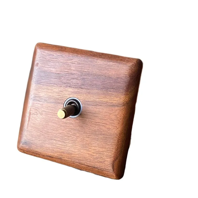 Black walnut, solid wood wall, retro switch panel, brass dial rod, switch socket