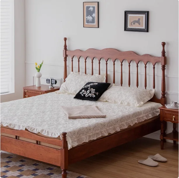 

Customizable French retro full solid wood bed small apartment master bedroom 1m 5m double bed