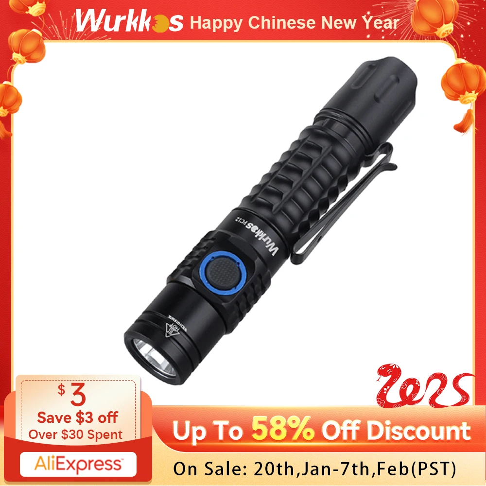 Wurkkos FC12 Rechargeable Torches Tactical Flashlights LED 18650 SFT40 2000lm ATR Power Indicator USB-C IPX8 EDC Camp Lighting