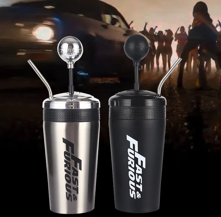 600Ml Waterbeker Snel En Furieus 10 Film Waterbeker Met Stro En Deksel Versnellingspook Rocker Shift Style Cup Voor Auto