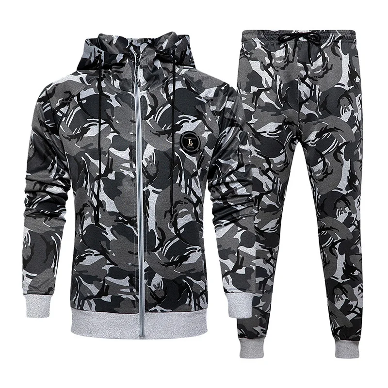 

Fashion Autumn Men Sets Tracksuit Sportswear Hooded Set 2 Pieces Sweatshirts Jacket + Pants Camouflage Coat