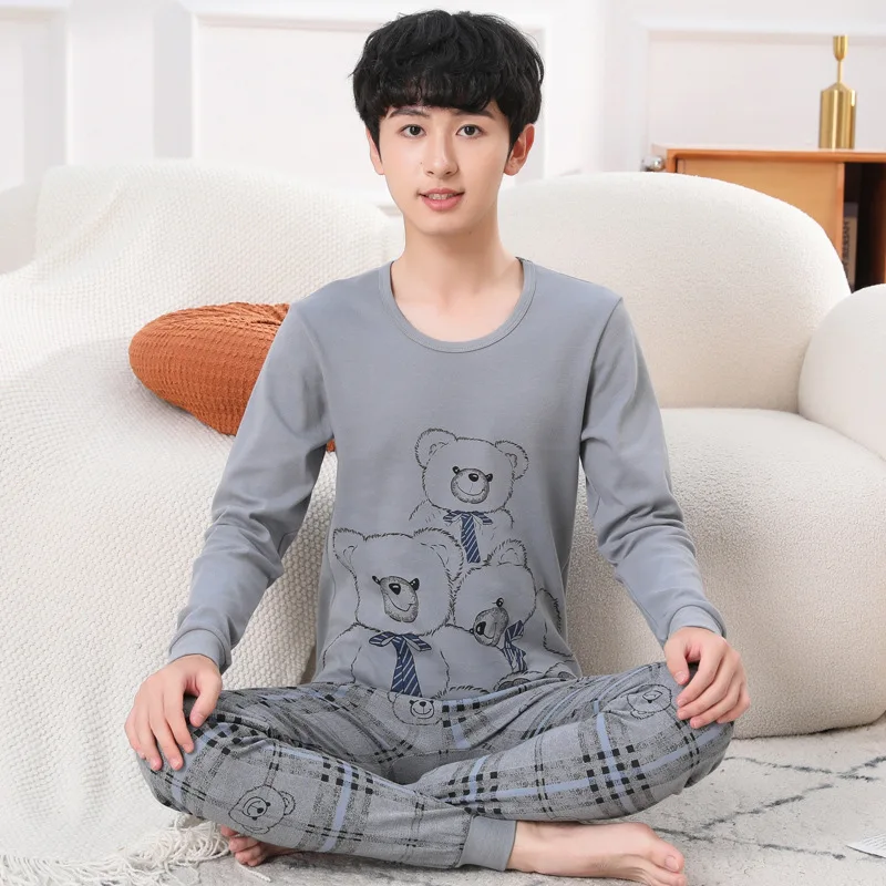 Pijamas de manga larga para niños grandes, ropa de dormir para adolescentes, conjuntos de pijamas de algodón para niños de 12, 14, 16 y 18 años, Invierno