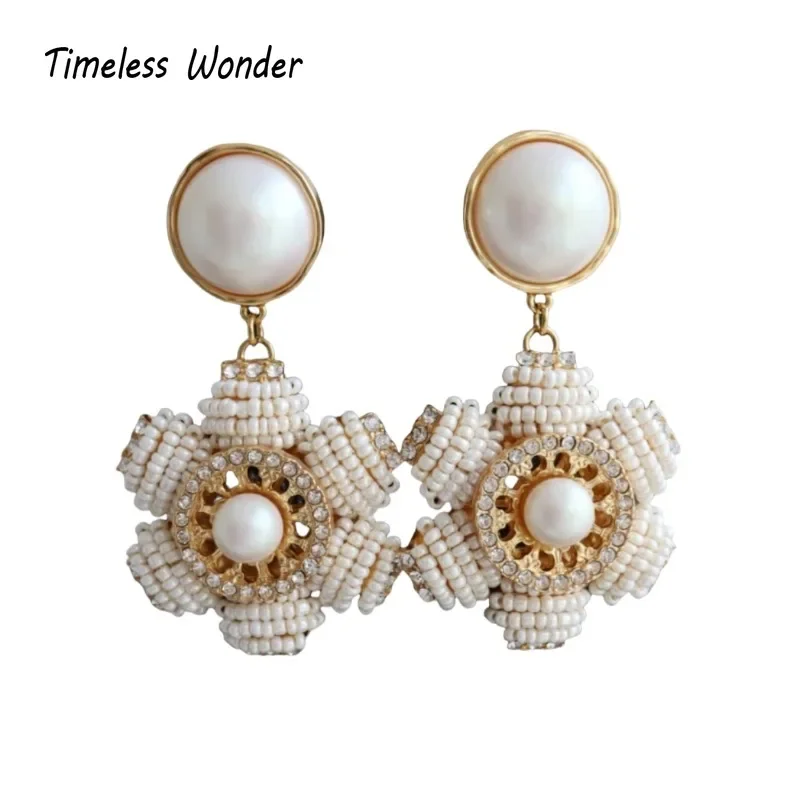 

Timeless Wonder Fancy Zircon Faux Pearl Floral Clip on Earrings for Women Designer Jewelry Runway Gift Brincos Trendy Top 4263