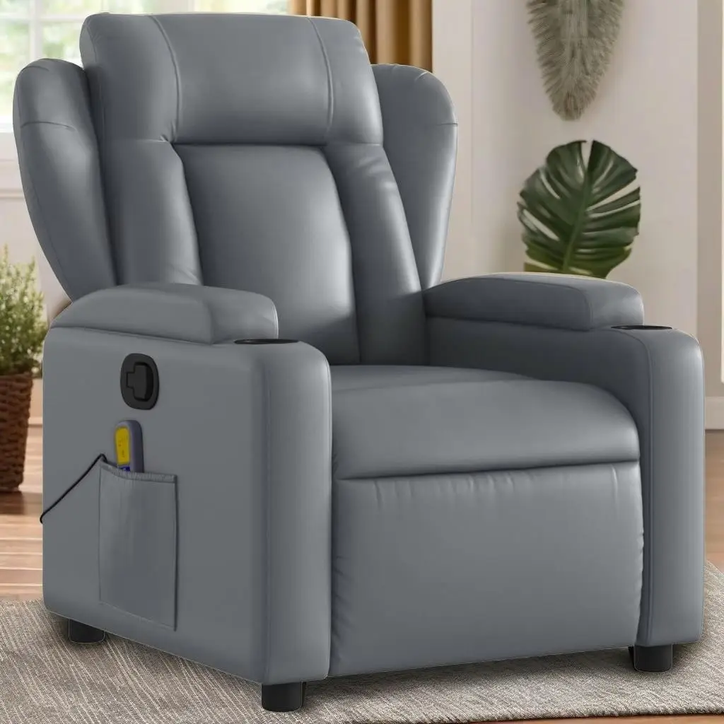 Comfortable Gray Faux Leather Massage Recliner Chair for Relaxation