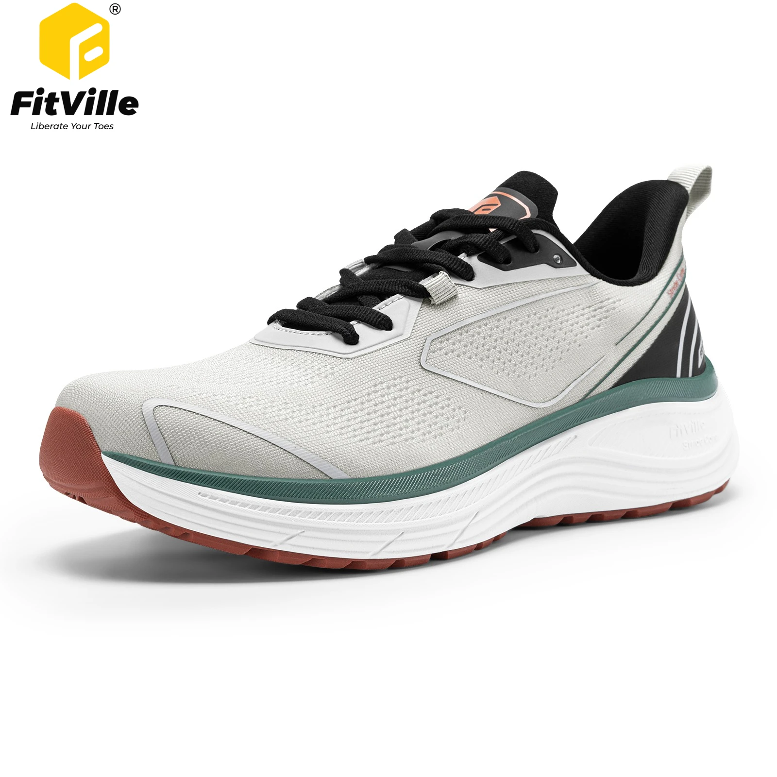 FitVille Men's Thick Sole Running Shoes Wide Toe Box Sport Sneakers Breathable Lightweight Walking Shoes for Men Slip-resistant