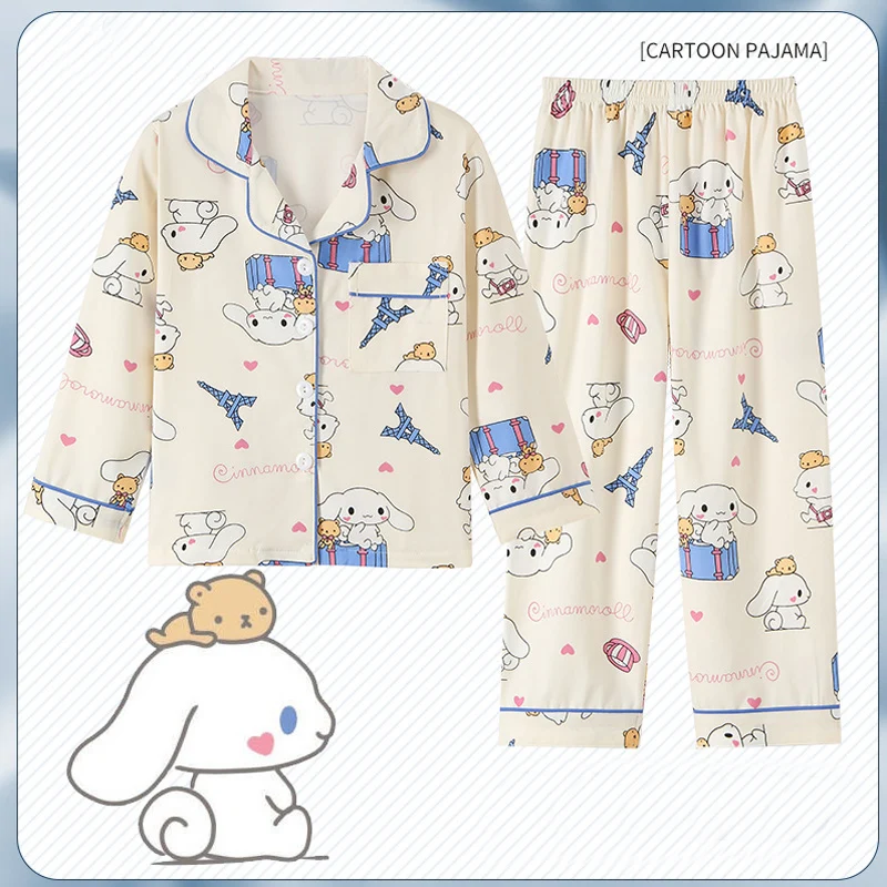 

Sanrio Cartoon Hello Kitty Children's Pajamas Autumn Long Sleeve Casual Loungewear Set Anime Cinnamoroll Clothes Christmas Gift