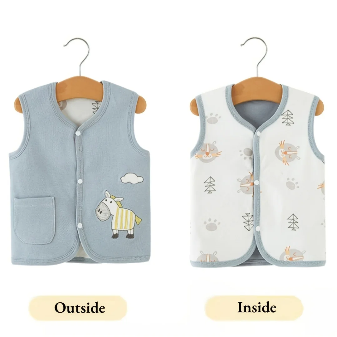 Newborn Kids Autumn Winter Cotton Pink Vest Double Side Wear Infant Baby Boy Girl Cartoon Printed Sleeveless Cardigan Vest Tops