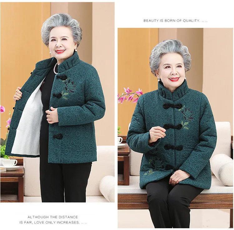 Middle Aged Mother Stand Collar Quilted Winter Jacket Parkas Female Down Cotton Overcoat Women Thick Warm Casual Grandma Coat