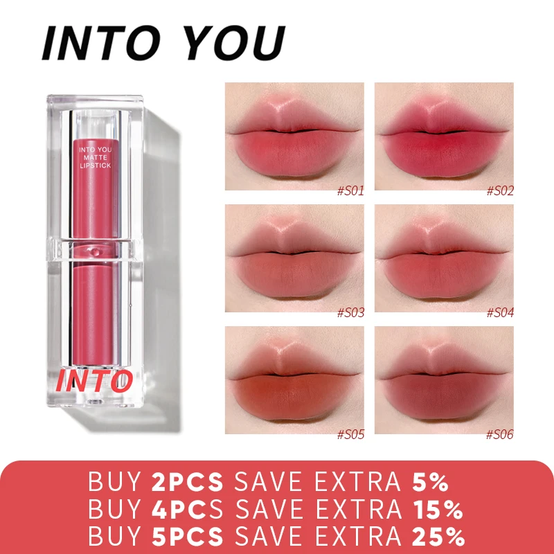 INTO YOU Matte Waterproof Velvet Nude Lipstick Red 6 Colors Makeup Long Lasting Profissional Cosmetics for Women Lip Gloss