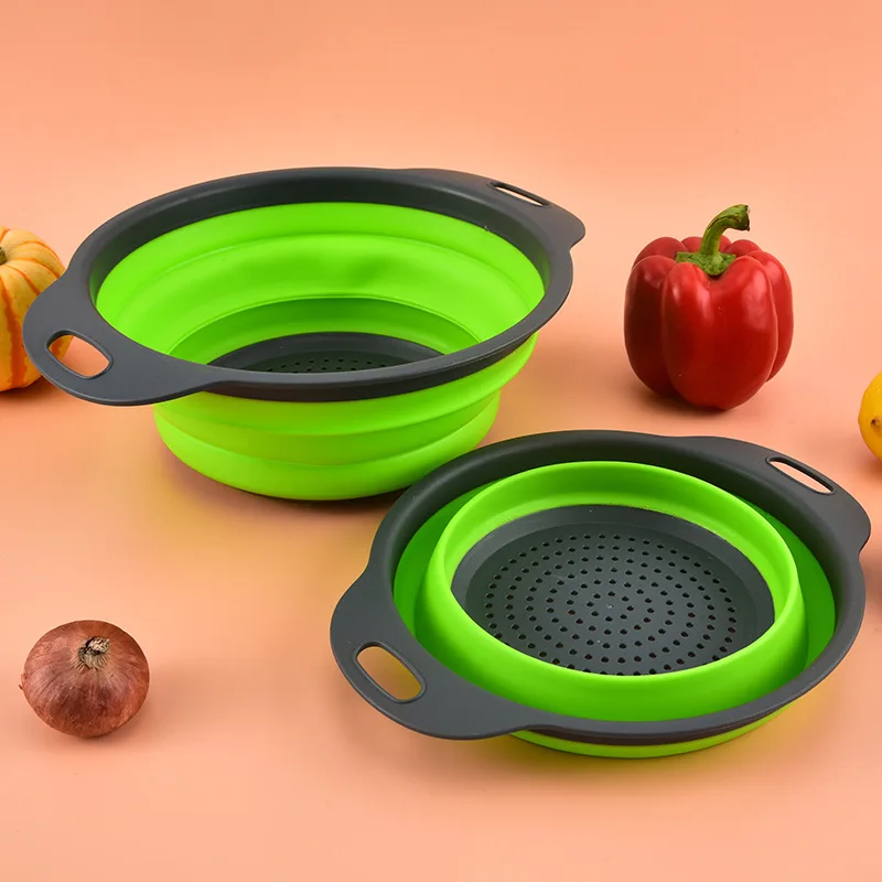 

Creative Silicone Round Folding Vegetable Fruits Washing Drain Basket Strainer Collapsible Drainer Kitchen Tool