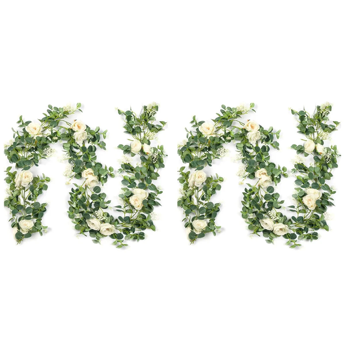 

4 Pack Eucalyptus Garland with Champagne Rose, Greenery Garland Bulk Artificial Silk Floral Eucalyptus Leaves Vines(C)