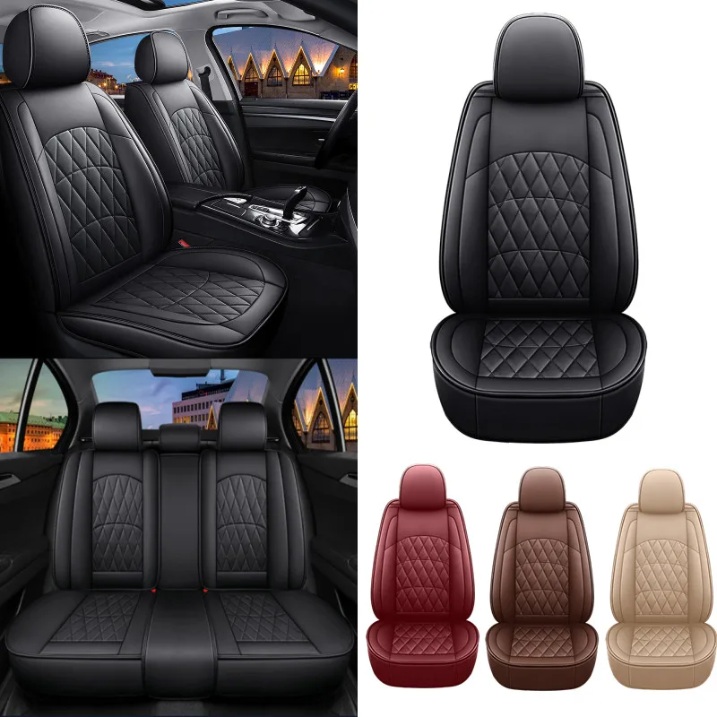 

5-Seats Pu Leather Car Seat Covers Full Set Deluxe Universal Front Rear Seat Cushion Anti-Scratch Protection Four Seasons