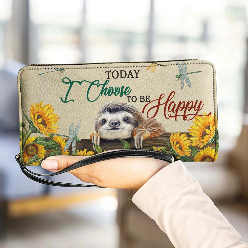 

Sunflower Sloth Pattern Women PU Leather Wallets Fashion High Quality Female Credit Card Passport Holder With String Coin Purse