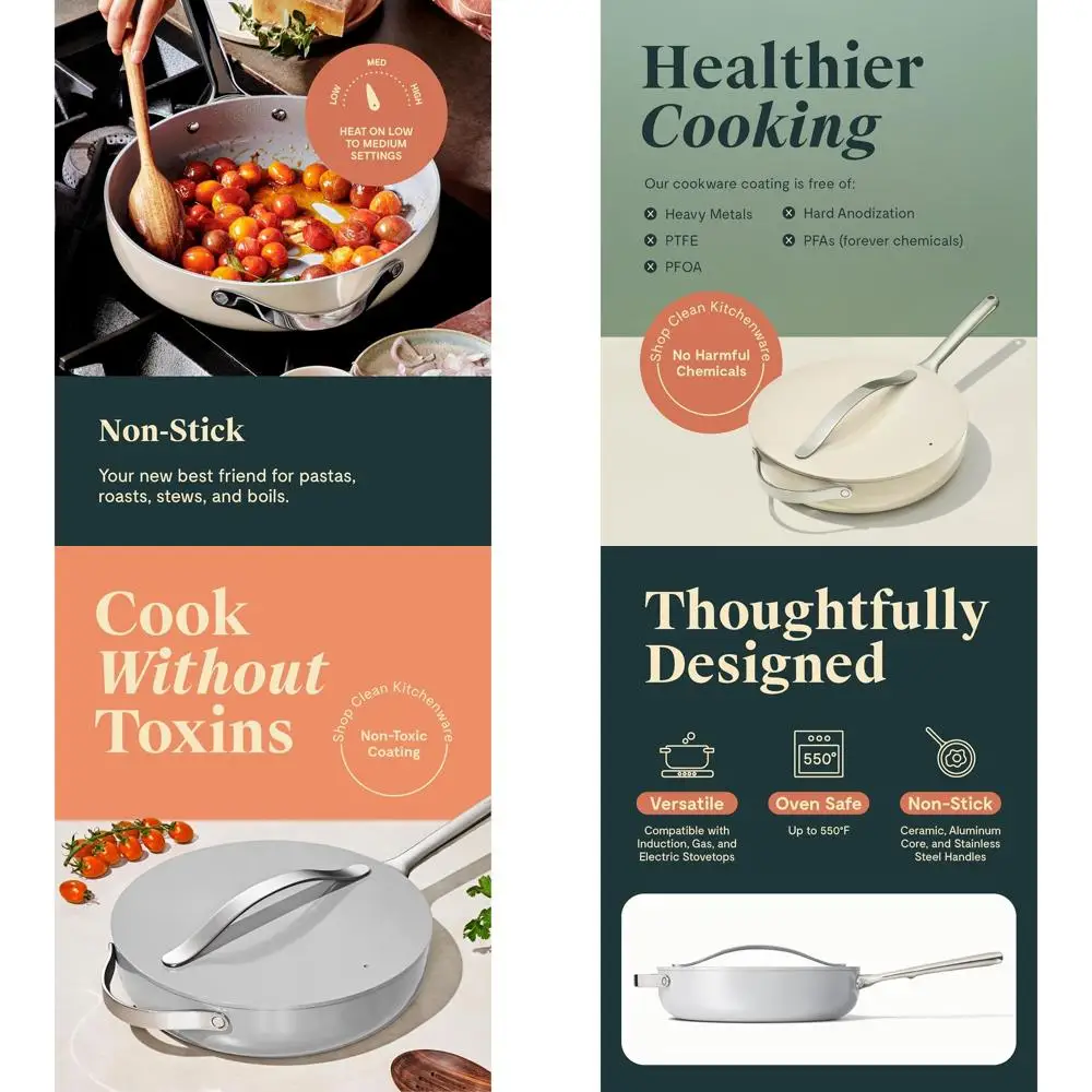 

Gray 11.8 Ceramic Nonstick Sauté Pan with Lid, 4.5 Qt, PTFE/PFOA-Free, Oven-Safe, All Stovetops Compatible