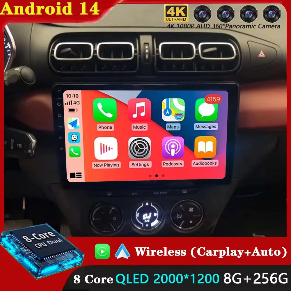 Android 14 Carplay Car Radio For Citroen C3 XR 2019 2020 2021 2022 Navigation Multimedia Player Stereo WiFi+4G video BT DVD 2DIN