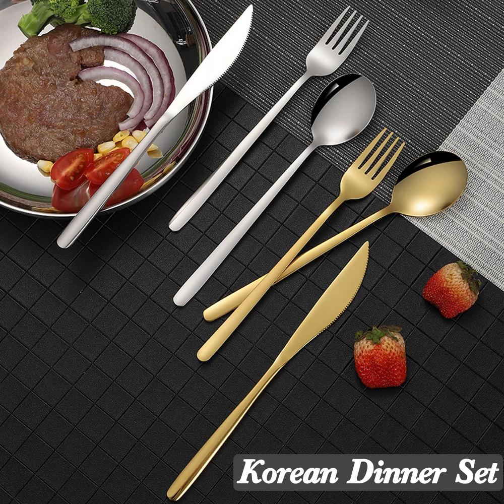 

Stainless Steel Cutlery Complete Dinner Set Beautiful Korean Tableware Kit Luxury Ladle Steak Fork Spoon Knife Christmas Gift