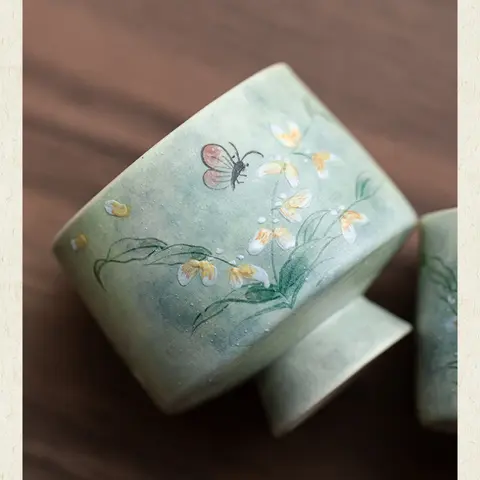 손으로 그린 웬신란 도자기 찻잔, 애프터눈 티 마스터 머그, 정교한 긴 다리 중국 차 시음용 컵, 컨트리 스타일