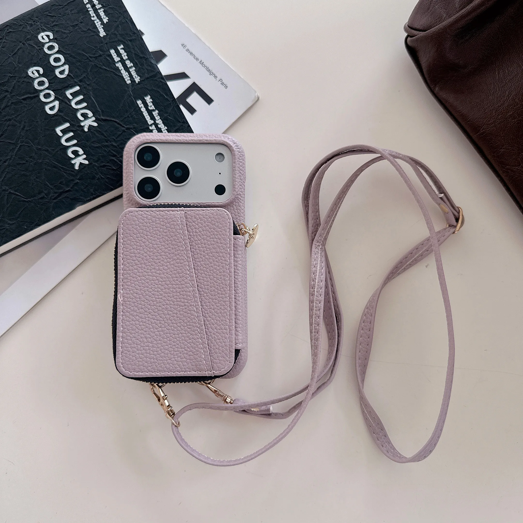 

Crossbody Love Heart Zipper Wallet Leather Phone Case For iPhone 17 Pro Max 16 Plus 15 14 13 12 11 Long Lanyard Pocket Bag Cover