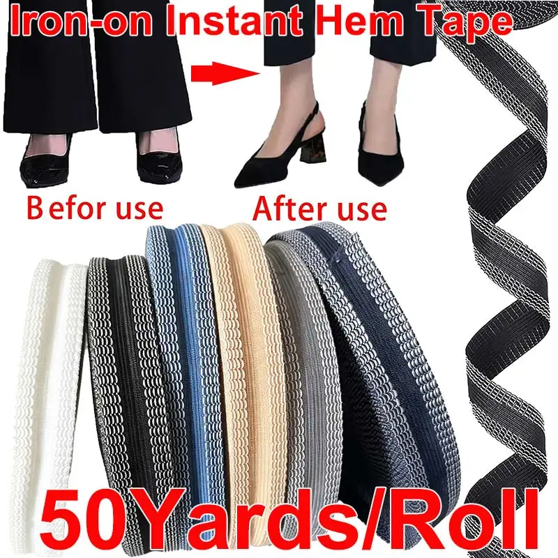 50Yards 25mm Self Adhesive Hemming Tape for Pants Trousers Edge Modified Strips Iron-on Instant Hem Shortening Repair for Jeans