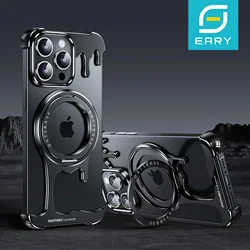 Eary for iPhone 16/15/14/13 Pro Max Bumper Case with Magnetic Stand Frameless Liquid Metal Shockproof Minimalist Phone Cover