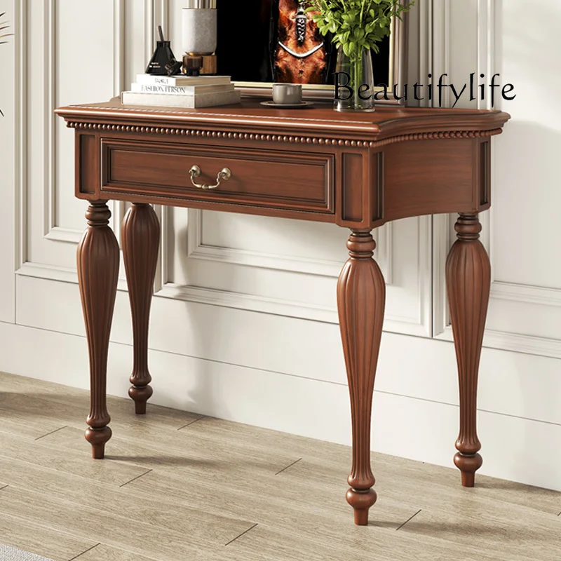 

Design American Style Solid Wood Carving Console Table Hallway Hotel Wooden Table with Drawers Console Table Living Room