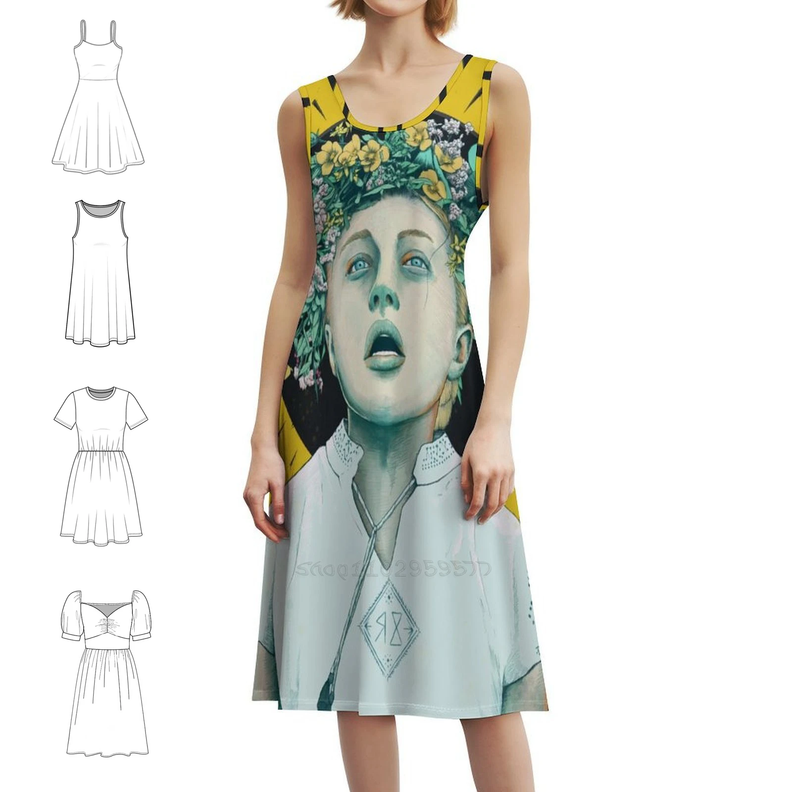 

Midsommar-Dani Floral Smock Dress For Women Spring Summer Casual Dress For Party Midsommar Summer Folk Horror Indie Women's