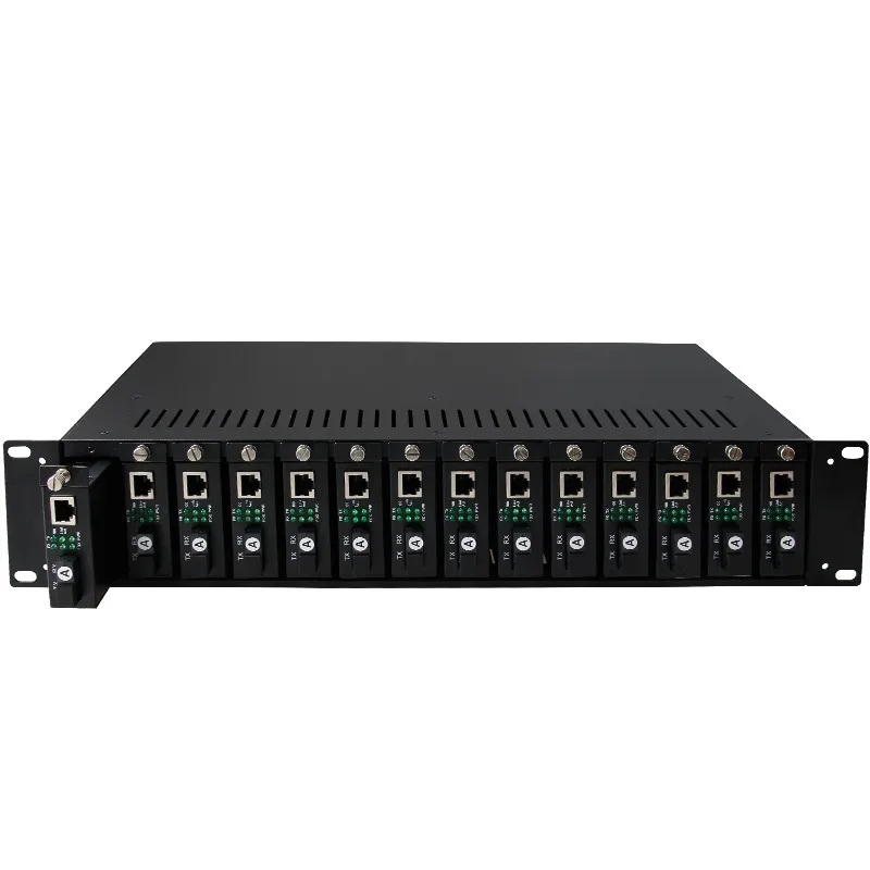 Carrier Grade 14-slot Fiber Optic Transceiver Rack 14-slot Rack 2U Rack Dual Power Supply, Desktop Inline Rack