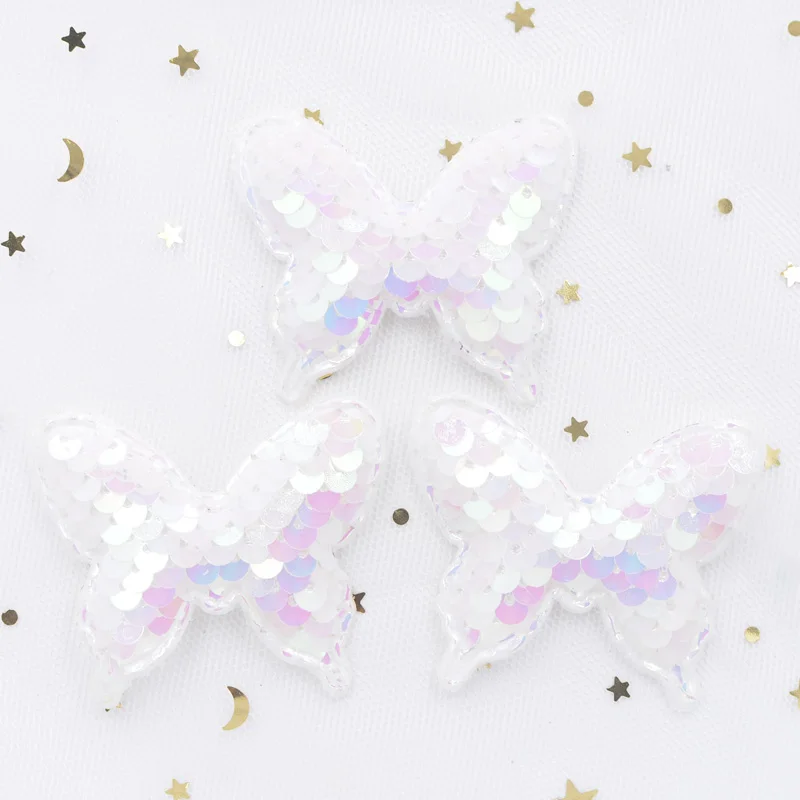 16Pcs 44*52mm Glitter Paillette Pads Patches Butterfly Appliques for Craft Clothes Sewing Supplies DIY Hair Clip Accessories