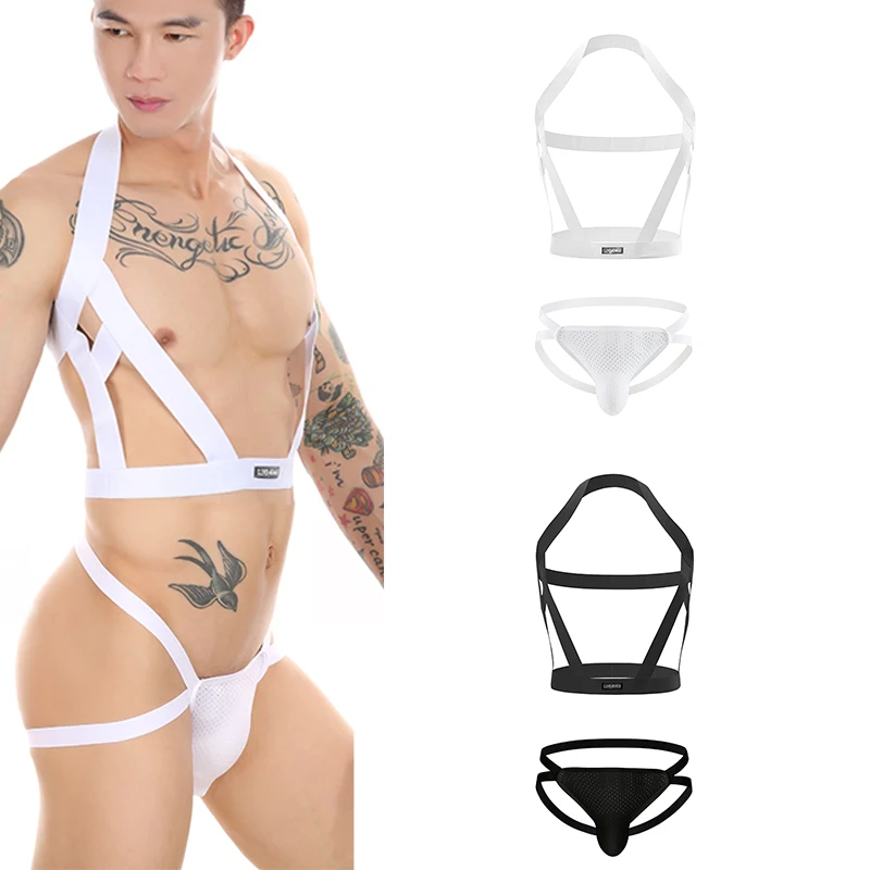 CLEVER-MENMODE Sexy Harness Men Backless Jockstrap Thong Set Elastic Hollow Out Fetish Costumes BDSM Bondage Body Belt Nightwear