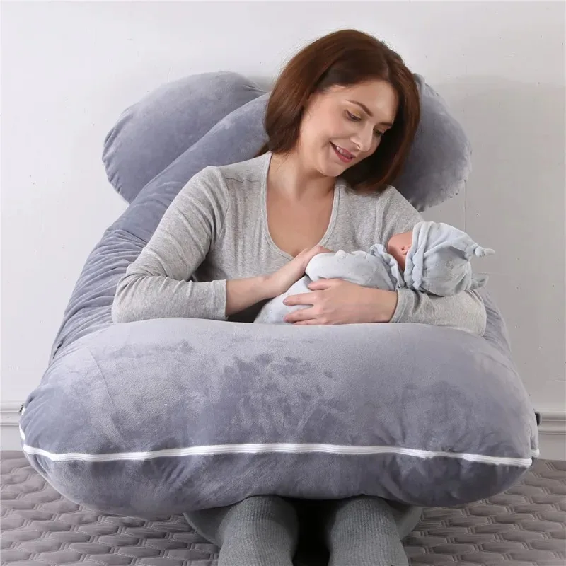 Pregnancy Body Pillow Multifunction Soft Crystal Velvet Side Lying Waist Support U-shaped Cushion Pregnant Women\'s Waist Pillow