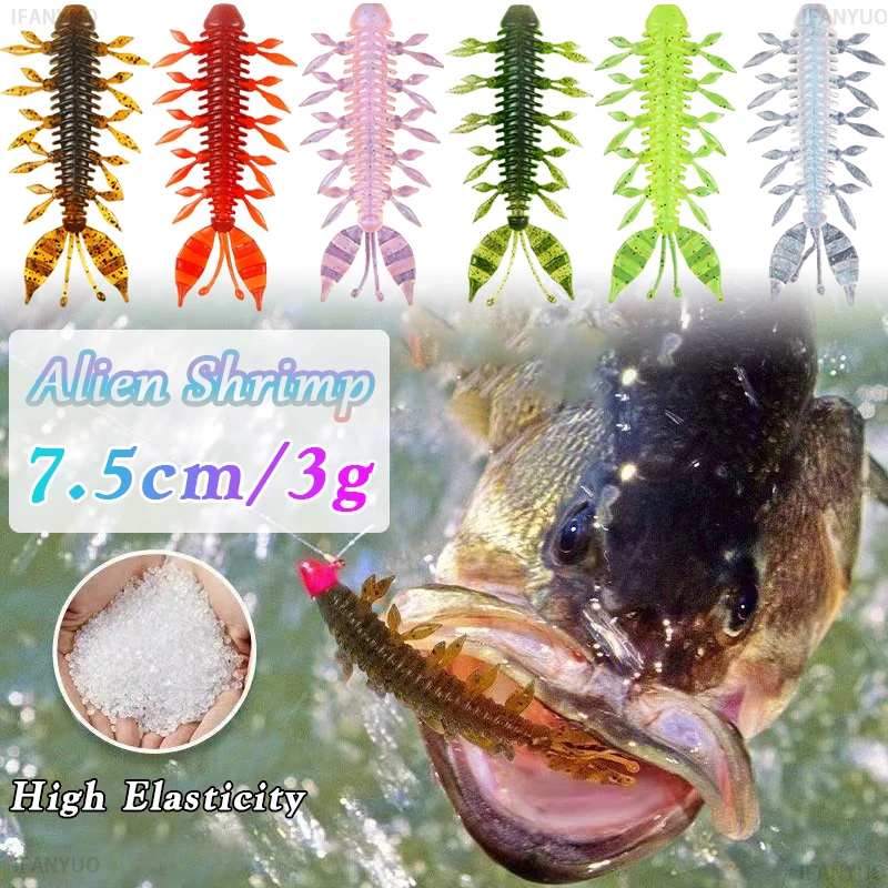 10 قطعة الصيد السحر الغريبة الروبيان 7.5 سنتيمتر 3 جرام العائمة الطعم TPE عالية الطفو الطعوم الاصطناعية تهتز الروبيان على شكل طعم ناعم