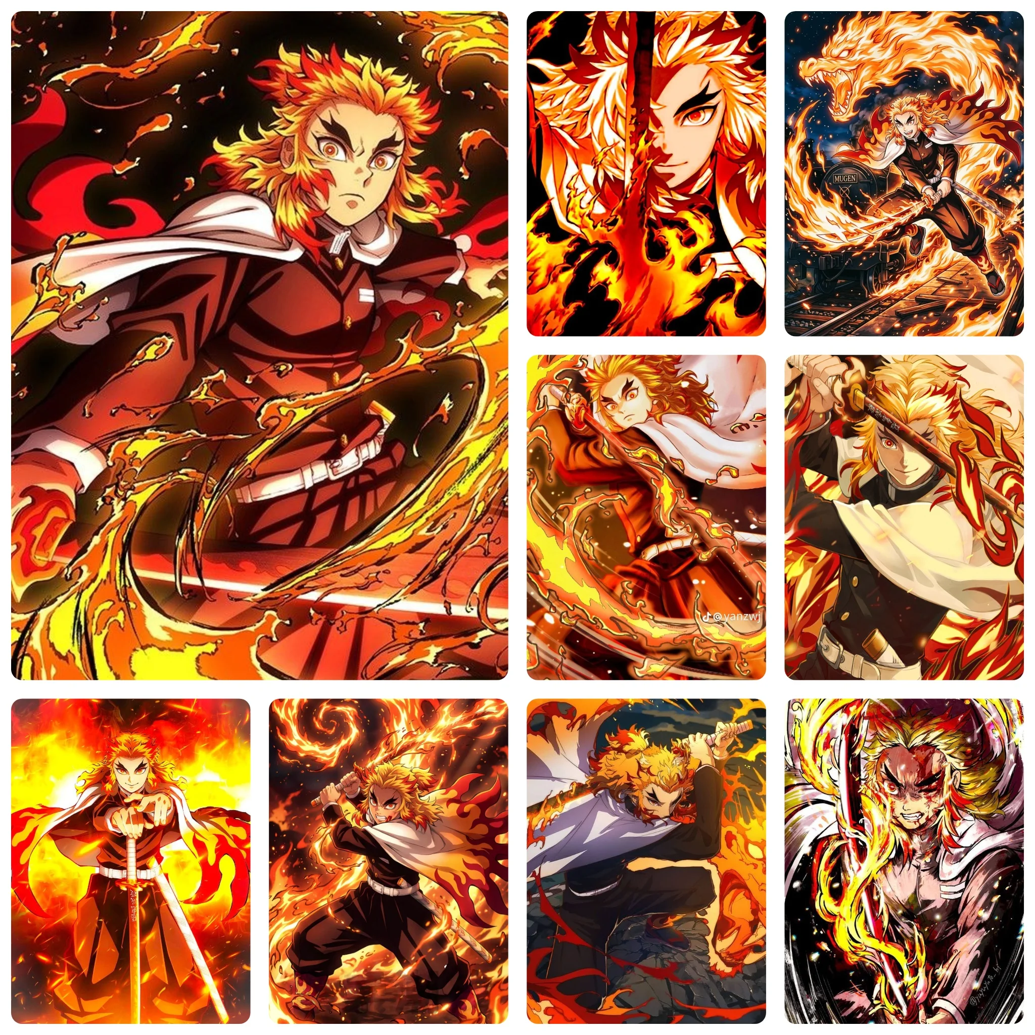 DIY Flame Hashira Diamond Painting, Dynamic Demon Slayer Character With Burning Fire Visual for Living Room Decor & Gift