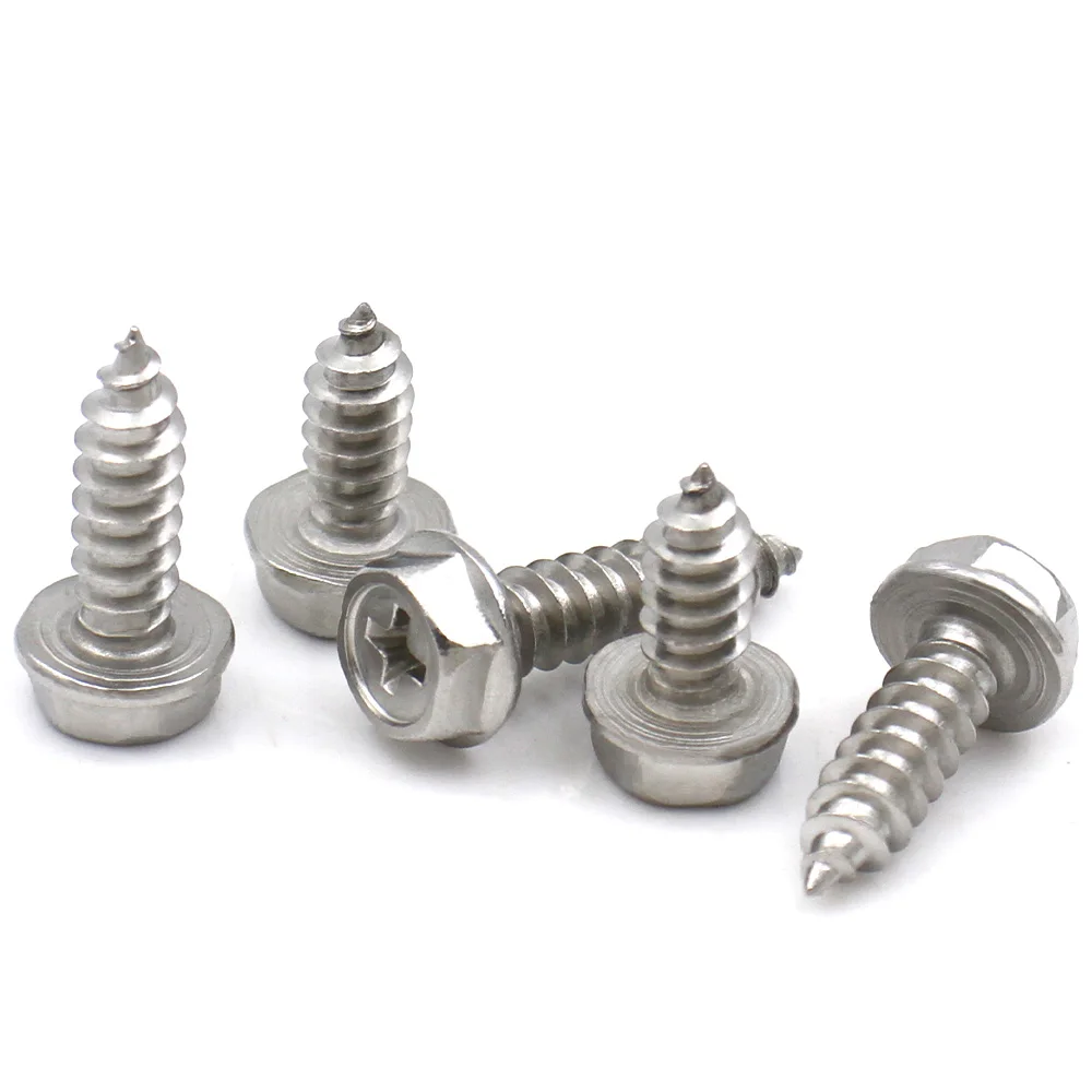 304 Stainless Steel Phillips Hex Washer Head Self Tapping Screws Sharp Point Wood Screws With Washer M3-M10