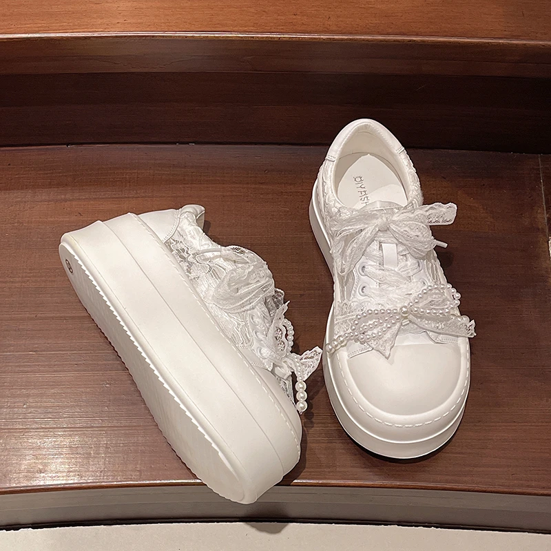 Scarpe singole quattro stagioni Moda donna Testa tonda Splicing Lace Front Lace-up Piattaforma impermeabile Scarpe basse antiscivolo